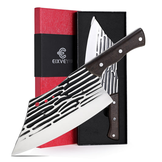 SHI BA ZI ZUO Butcher Knife Forged Cleaver Knife Ultra Sharp Kitchen Knife Chef Knife for Meat Cutting with Wooden Handle