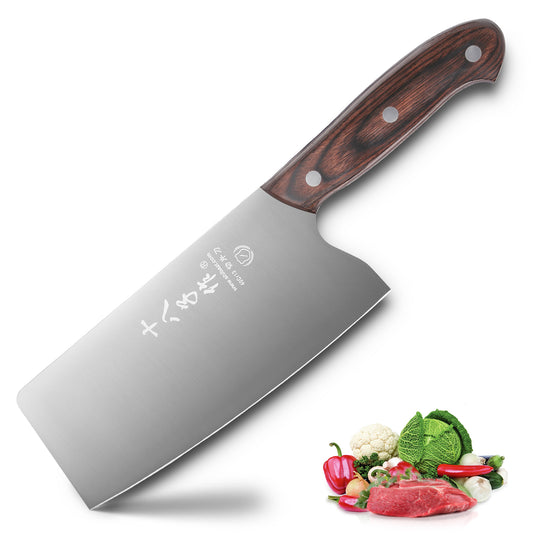 SHI BA ZI ZUO Cuchillo de Chef chino, cuchillo para verduras de 6,7 pulgadas, rebanador de acero inoxidable Kinfe con mango ergonómico de Pakkawood, cuchillo para rebanar fino y ligero