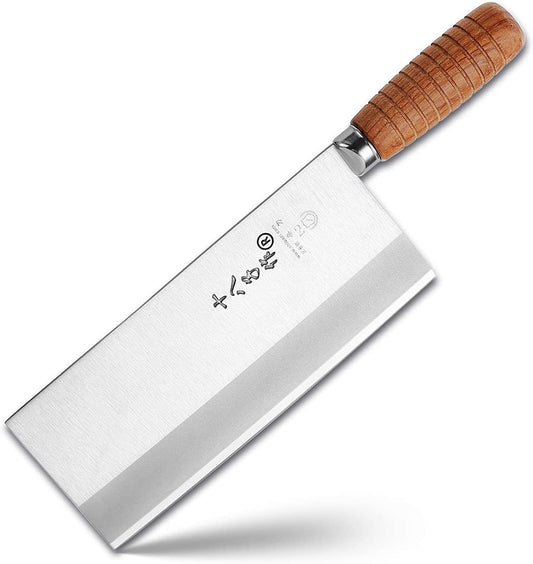 SHI BA ZI ZUO Cuchillo de chef chino de 8 pulgadas, cuchillo de cocina delgado y liviano Cuchillo de verduras de acero inoxidable Hoja antiadherente, Serie clásica F208-2 (Plata, 31 * 8,5 cm)
