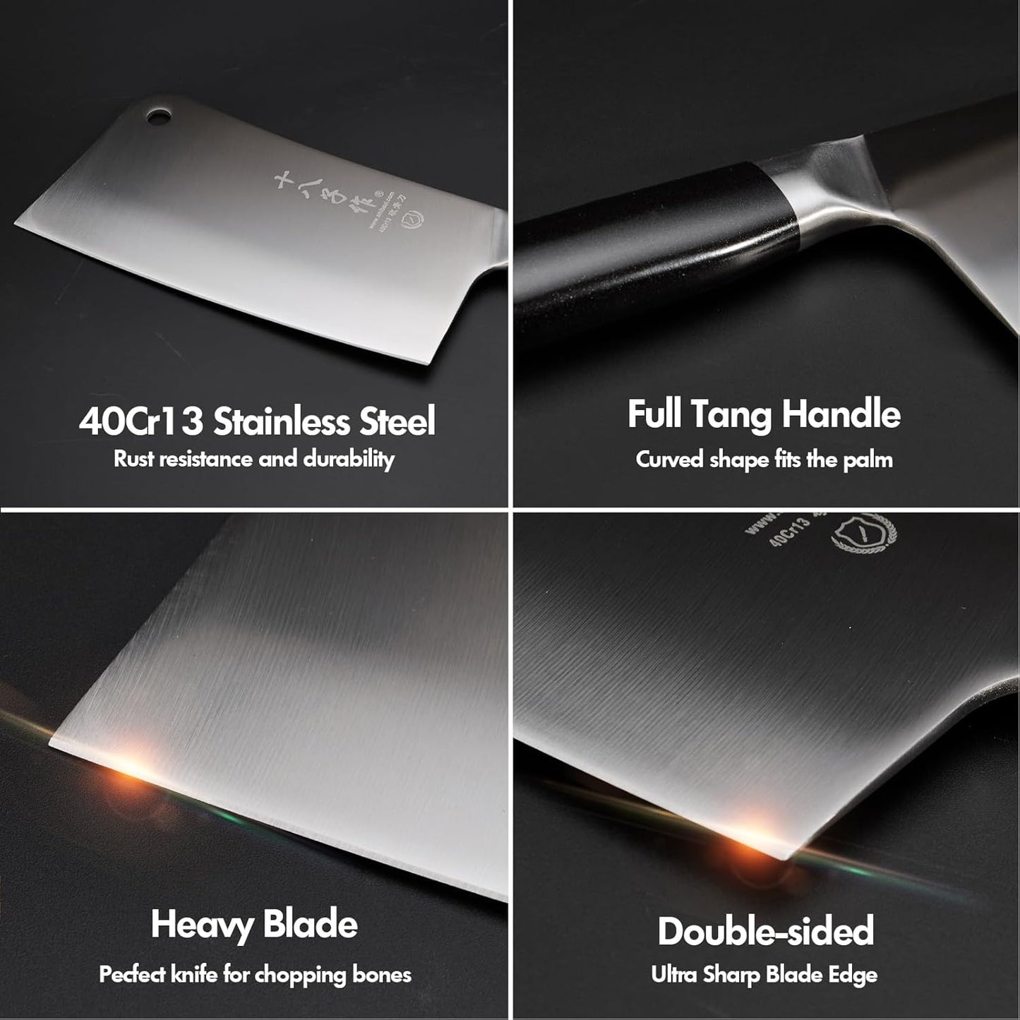 SHI BA ZI ZUO 2 Pieces Professional Kitchen Knife Set,Meat Cleaver Knife Bone Chopper Chef Knife with Ergonomic Handle