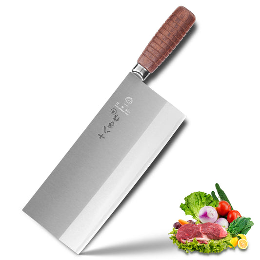 SHI BA ZI ZUO Cuchillo de chef chino de 9 pulgadas, cuchillo de cocina delgado y liviano Cuchillo de verduras de acero inoxidable Hoja antiadherente, Serie clásica F208-1 (Plata, 24,3 * 9,5 cm)