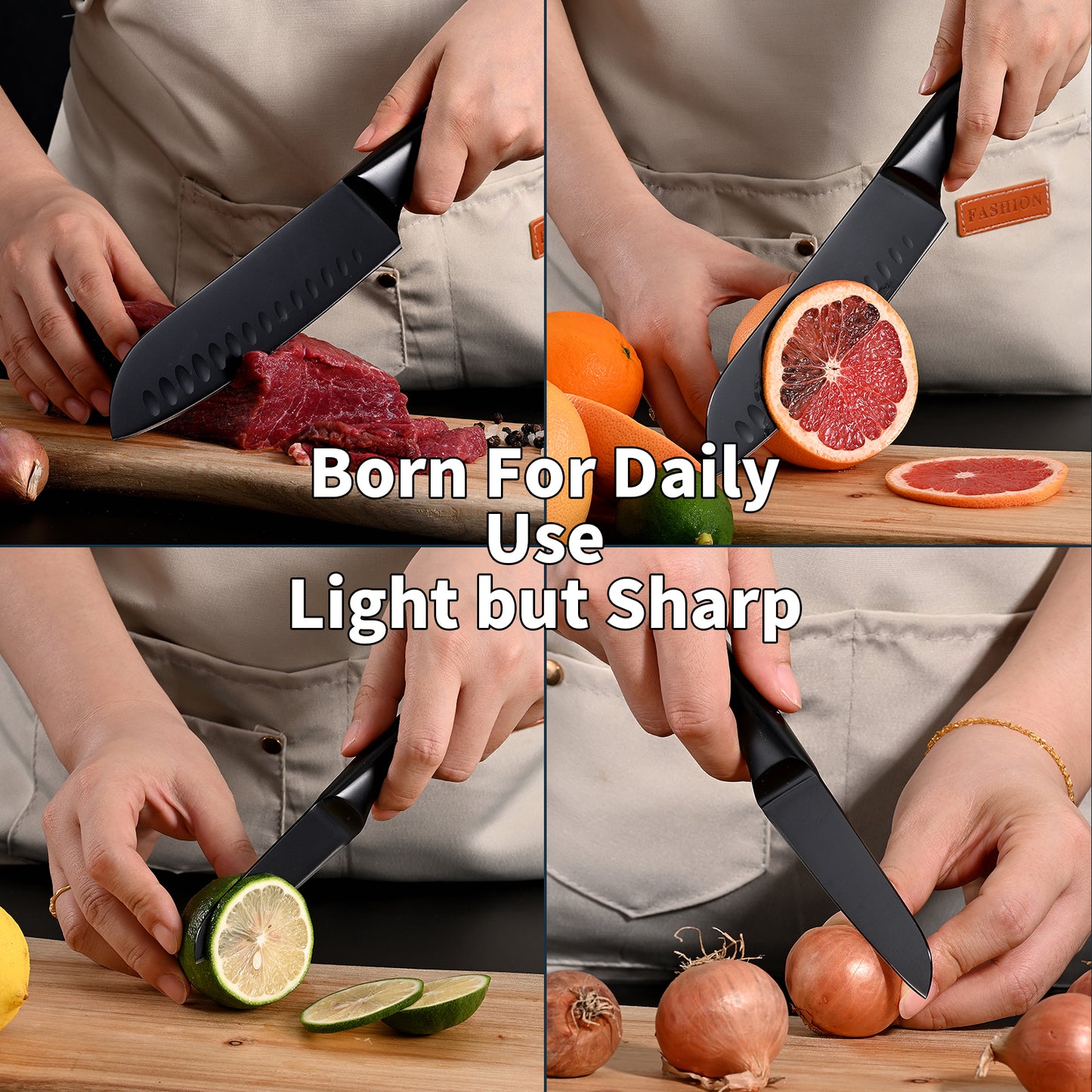 SHI BA ZI ZUO 2 Pieces Kitchen Knife Set,Santoku Knife and Paring Knife,Black Ti Coating Japanese Chef Knife Fruit Knife with Hollow Handle