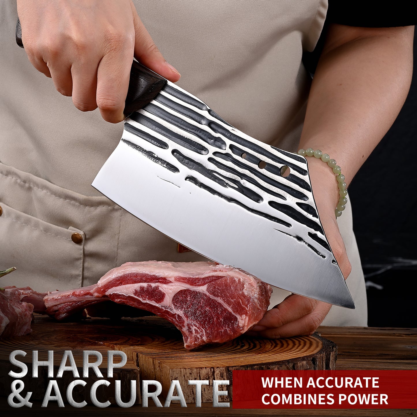 SHI BA ZI ZUO Butcher Knife Forged Cleaver Knife Ultra Sharp Kitchen Knife Chef Knife for Meat Cutting with Wooden Handle
