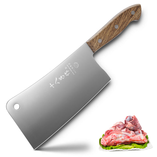 SHI BA ZI ZUO Cuchillo de carnicero de acero inoxidable para trabajo pesado de 7 pulgadas, cuchillo de carnicero completo con mango de palisandro