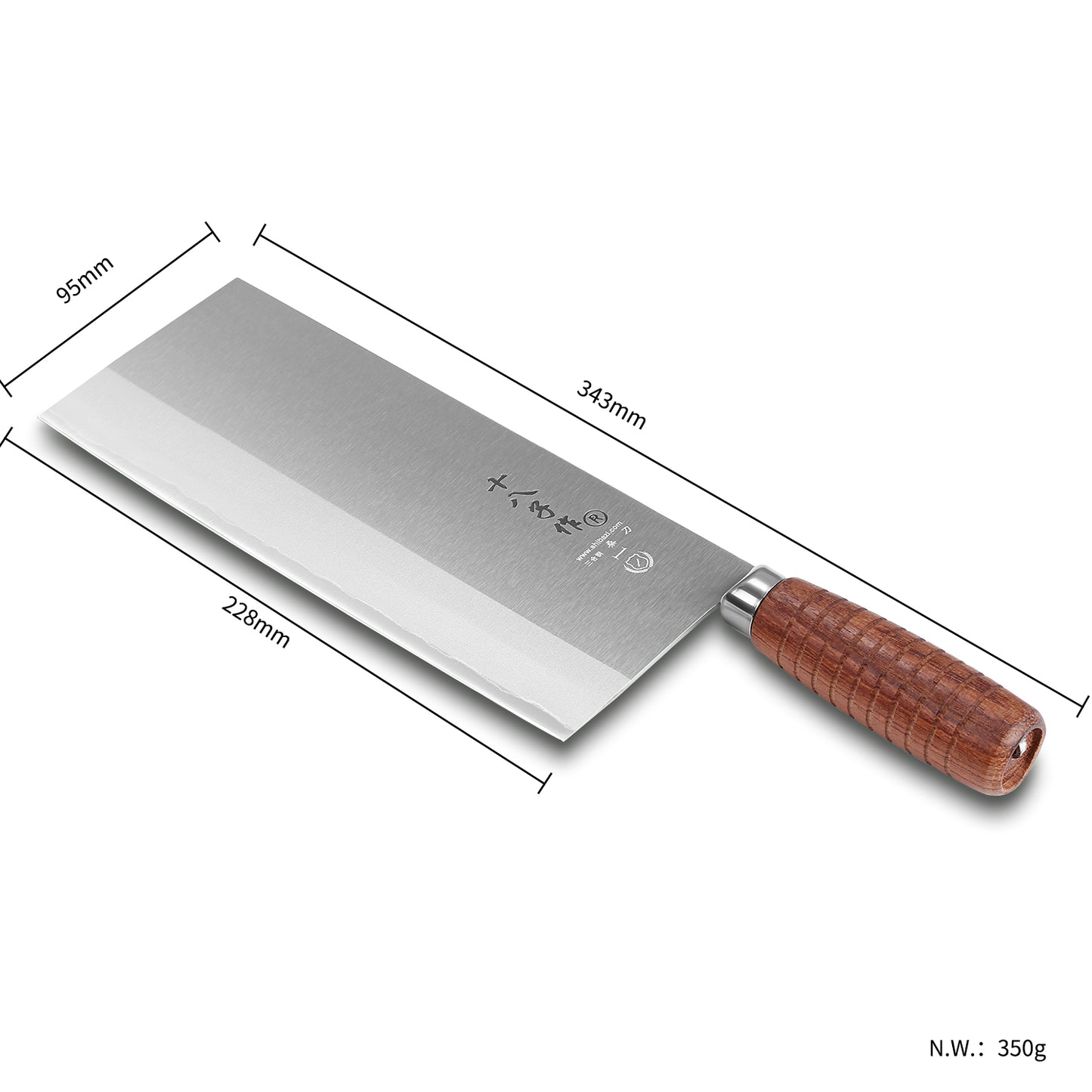 SHI BA ZI ZUO Cuchillo de chef chino de 9 pulgadas, cuchillo de cocina delgado y liviano Cuchillo de verduras de acero inoxidable Hoja antiadherente, Serie clásica F208-1 (Plata, 24,3 * 9,5 cm)