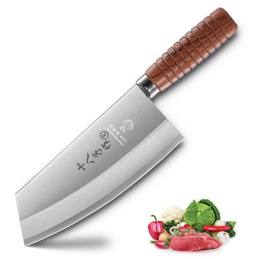SHI BA ZI ZUO Cuchillo de Chef de 7 pulgadas, cuchillo de cocina chino, cuchillo de verduras de acero inoxidable con mango de madera ergonómico y cómodo (Plata, 27,8 * 7 cm)