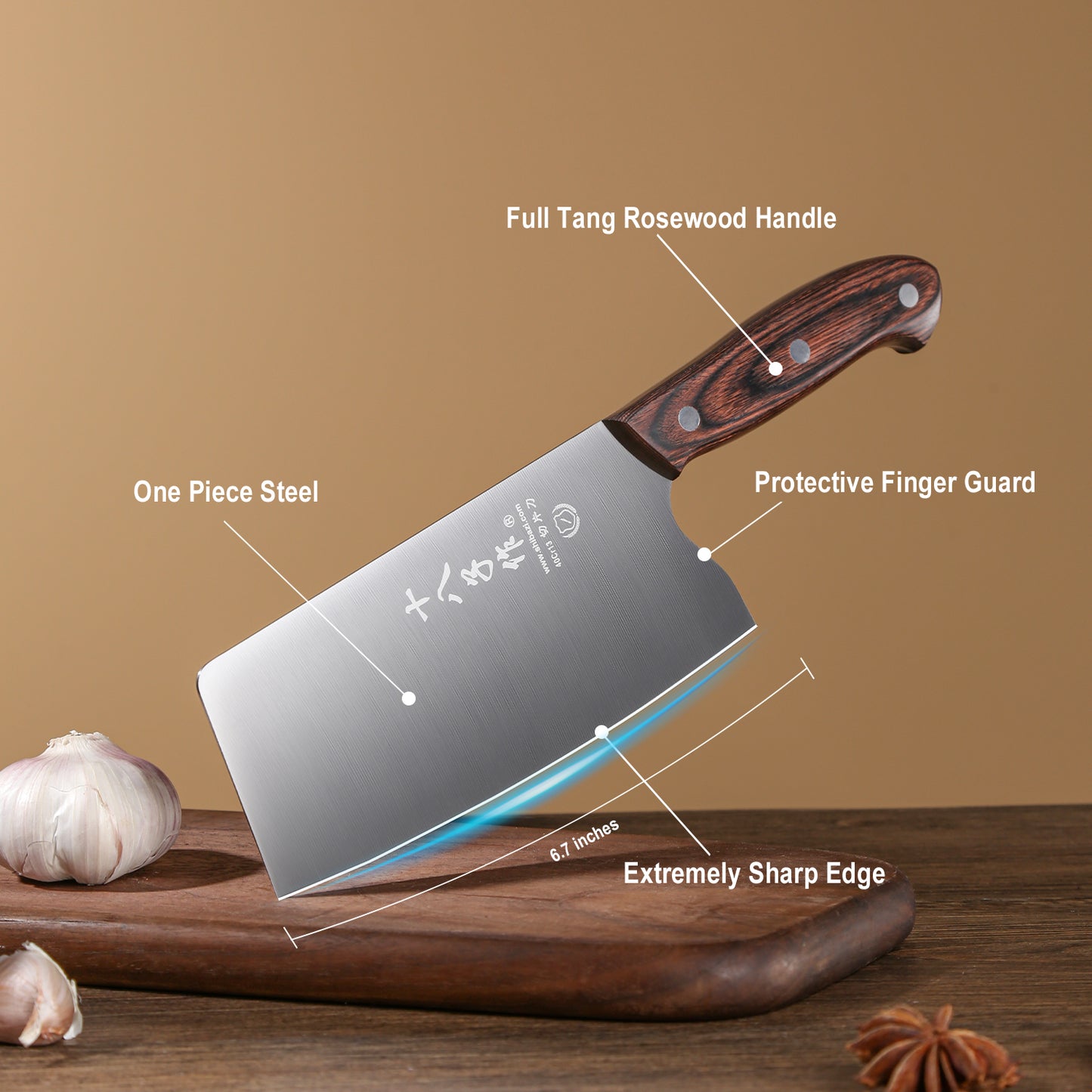 SHI BA ZI ZUO Cuchillo de Chef chino, cuchillo para verduras de 6,7 pulgadas, rebanador de acero inoxidable Kinfe con mango ergonómico de Pakkawood, cuchillo para rebanar fino y ligero