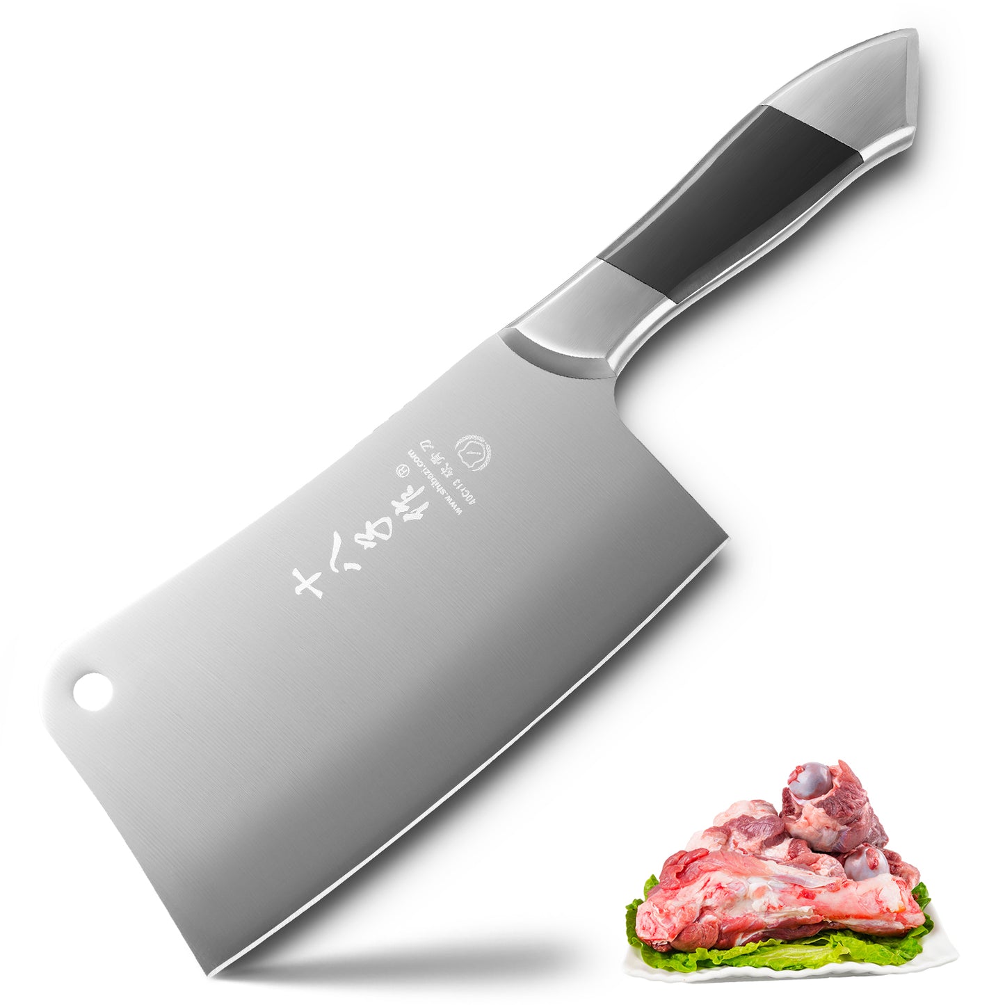 SHI BA ZI ZUO Cuchillo de carnicero de acero inoxidable de alta resistencia, cuchillo chino de hoja Tang completa para cortar huesos y carnes