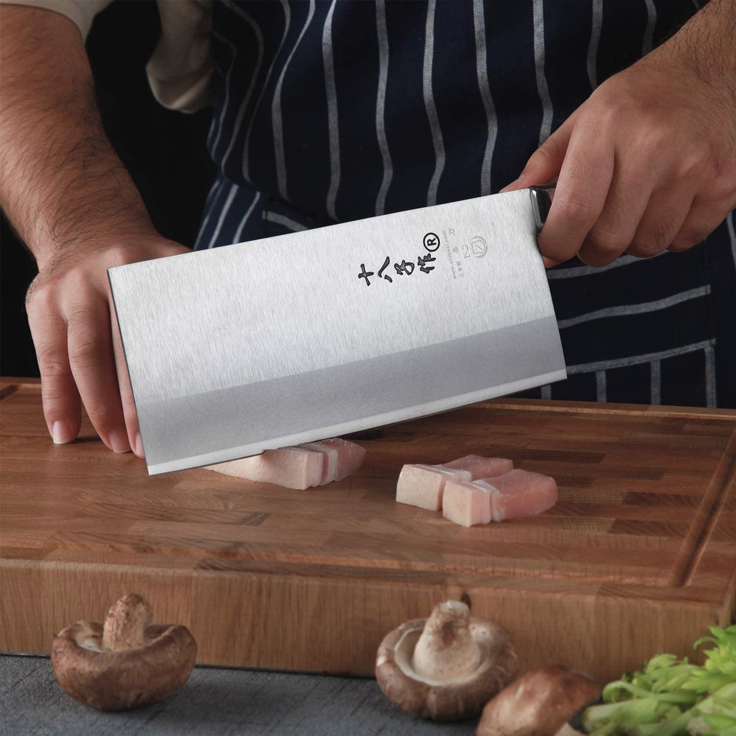 SHI BA ZI ZUO Cuchillo de chef chino de 8 pulgadas, cuchillo de cocina delgado y liviano Cuchillo de verduras de acero inoxidable Hoja antiadherente, Serie clásica F208-2 (Plata, 31 * 8,5 cm)