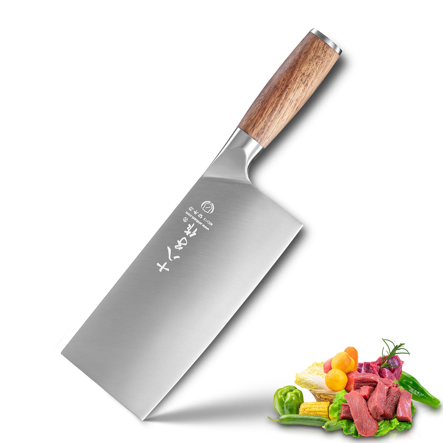 SHI BA ZI ZUO Cuchillo de Chef chino de 7 pulgadas, cuchillo de carnicero de acero inoxidable para carne y verduras con mango ergonómico de palisandro
