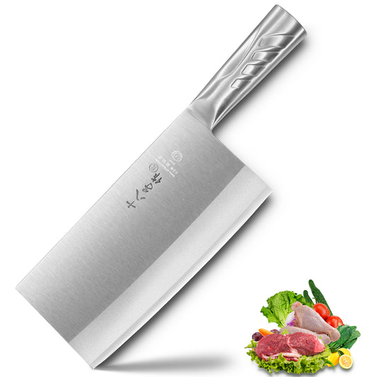 SHI BA ZI ZUO Cuchillo de chef chino, cuchillo cortador de cuchilla de 8 pulgadas para rebanar carne, verduras y picar huesos pequeños