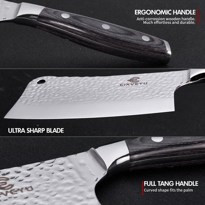 Kitchen knife set, butcher knife, chef's knife, and fruit knife 3-piece set, professional kitchen knife, forged vegetable knife, meat knife, paring knife, wooden handle, gift box