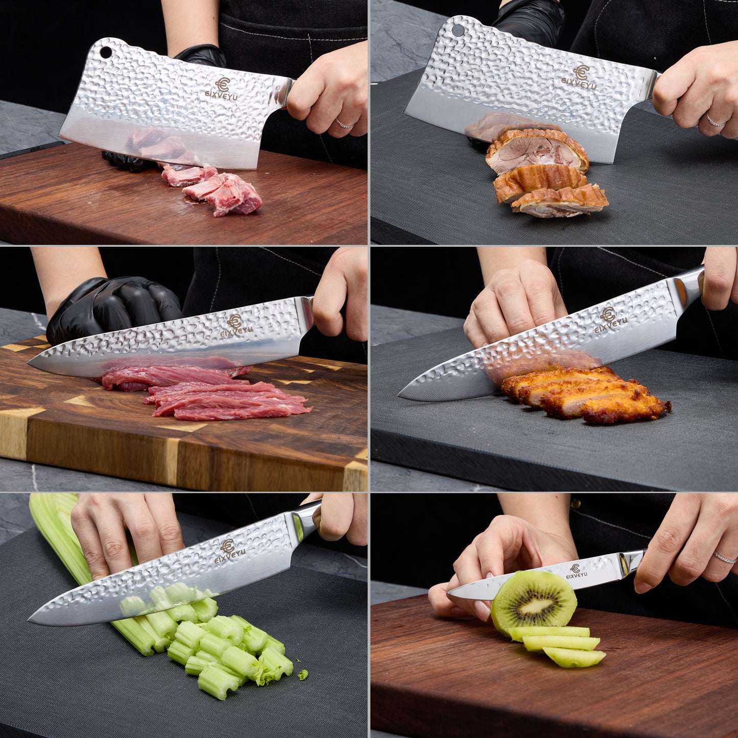 Kitchen knife set, butcher knife, chef's knife, and fruit knife 3-piece set, professional kitchen knife, forged vegetable knife, meat knife, paring knife, wooden handle, gift box