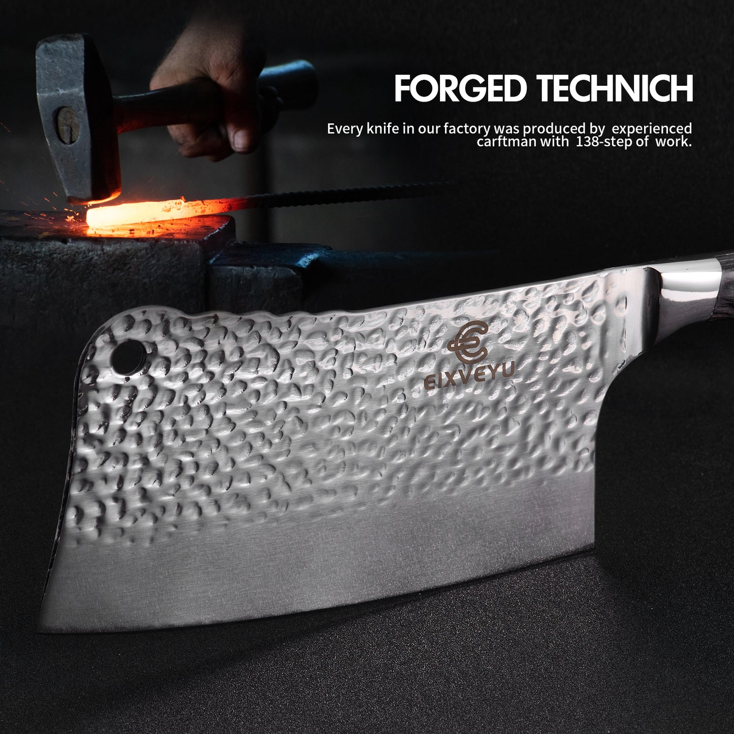 Kitchen knife set, butcher knife and fruit knife 2-piece set, professional chef's knife, kitchen knife, cleaver, forged vegetable knife, paring knife, wooden handle, gift box