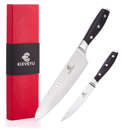 Chef's knife and fruit knife 2-piece set, kitchen knife set, professional chef's knife kitchen knife, forged vegetable knife meat knife paring knife, wooden handle, gift box