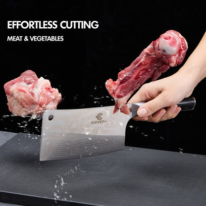 Kitchen knife set, butcher knife, chef's knife, and fruit knife 3-piece set, professional kitchen knife, Damascus pattern vegetable knife, meat knife, paring knife, wooden handle, gift box