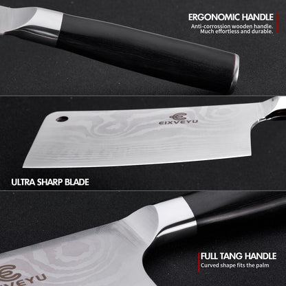 Kitchen knife set, butcher knife and fruit knife 2-piece set, professional chef's knife kitchen knife, Damascus pattern vegetable knife meat knife paring knife, stainless steel handle, gift box