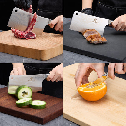 Kitchen knife set, butcher knife and fruit knife 2-piece set, professional chef's knife kitchen knife, Damascus pattern vegetable knife meat knife paring knife, stainless steel handle, gift box