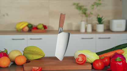 SHI BA ZI ZUO Meat Chopper Knife Chinese Chef Knife Vegetable Cleaver for Kitchen Stainless Steel Kitchen Knife with Anti-Slip Wooden Handle